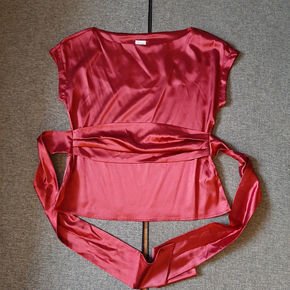 Dynamite Satin Red Wrap Top